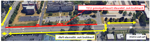 Diagram of sidewalk closure along Frankford Avenue